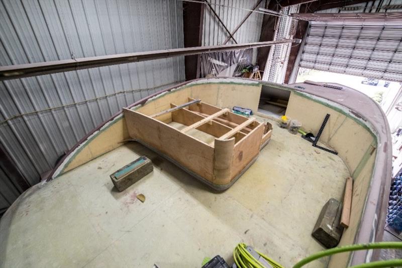 View of flybridge console buildout - photo © Bayliss Boatworks