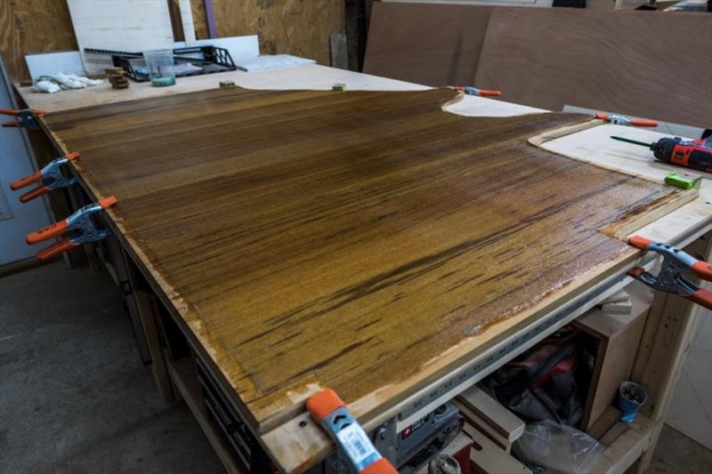 Lamination of teak floor for the master head photo copyright Bayliss Boatworks taken at  and featuring the Power boat class