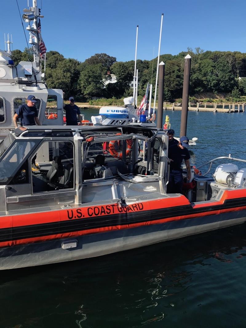 This is a damaged 29-foot response boat small from Maritime Safety and Security Team Cape Cod located on Air Station Cape Cod on Wednesday, Sept. 5, 2018. Two tactical boat crews collided during training off Falmouth, Massachusetts photo copyright U.S. Coast Guard taken at  and featuring the Power boat class