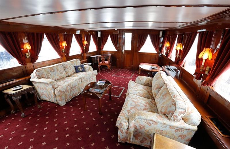 The salon on the former presidential yacht, Honey Fitz, is seen as it is docked in West Palm Beach, Florida photo copyright Reuters taken at  and featuring the Power boat class