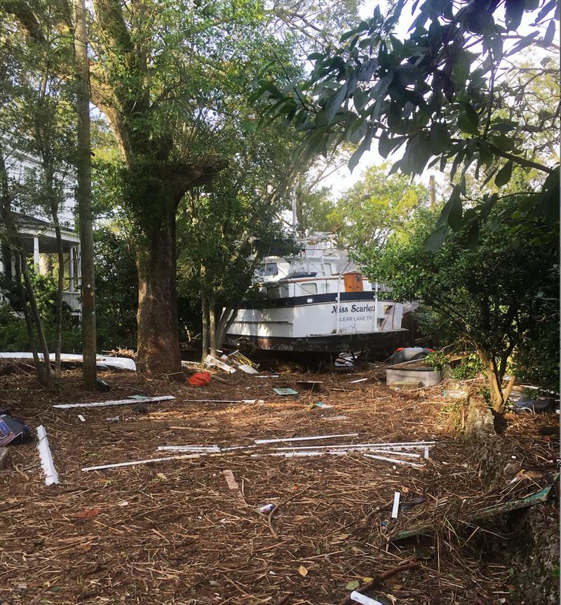 Hurricane Florence tossed this vessel into the front yard of a private home in New Bern, North Carolina photo copyright Scott Croft taken at  and featuring the Power boat class