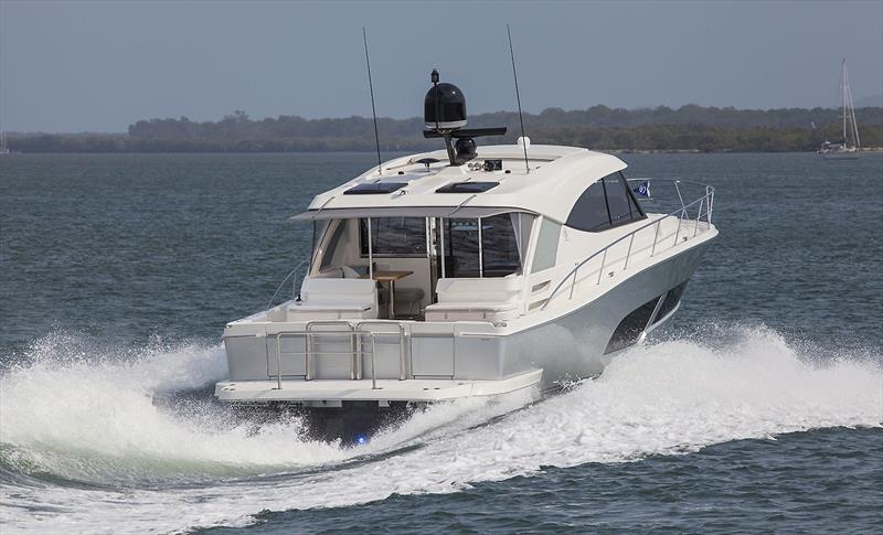 Very purposeful hull form rides superbly - Riviera 505 SUV World Premiere photo copyright John Curnow taken at  and featuring the Power boat class