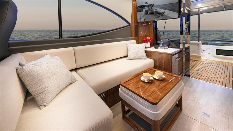 Coffee table is also an Ottoman for the lounge in the Main Saloon - Riviera 505 SUV World Premiere photo copyright Riviera Australia taken at  and featuring the Power boat class