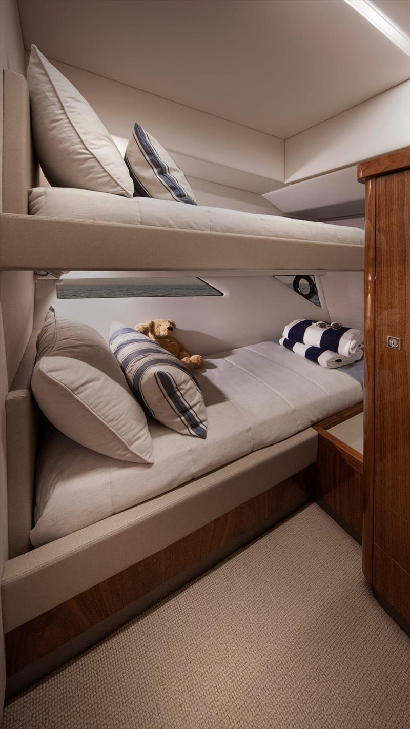 Spacious, light, and airy in the twin bunk third cabin - Riviera 505 SUV World Premiere photo copyright Riviera Australia taken at  and featuring the Power boat class