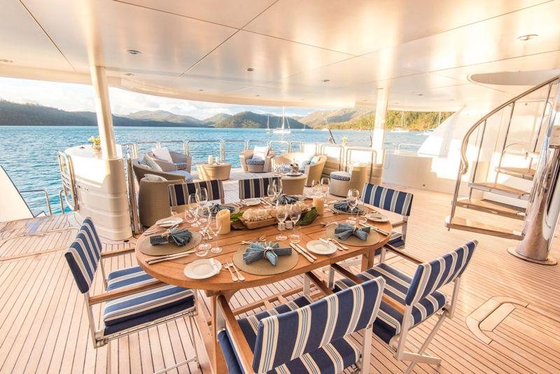 M/Y Spirit table set up on deck  - photo © Spirit Luxury Charters