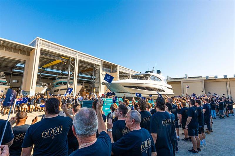 An epic celebration of Riviera's 6,000th motor yacht by the 950-strong team on Australia's Gold Coast - photo © Riviera Australia