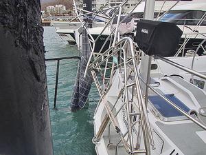 Davits and yes, that once was a flexible solar panel... photo copyright  SW taken at  and featuring the  class