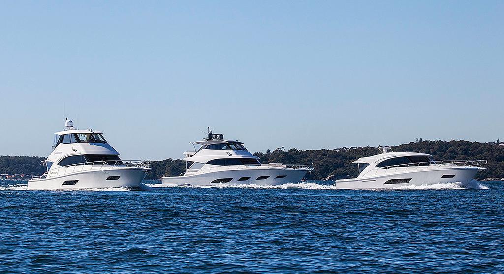 The SMY 68 with a couple of her smaller siblings. - Riviera Sport Motor Yacht 68 ©  John Curnow