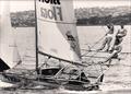 John (Woody) Winning skippering Flora in the 1980s with Jay Harrison on the sheet © Archive