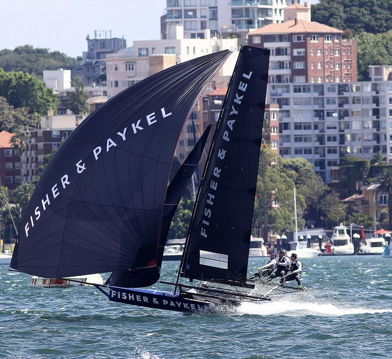 Fisher & Paykel, 2020-21, on a high speed westerly ride photo copyright Frank Quealey taken at Australian 18 Footers League and featuring the 18ft Skiff class